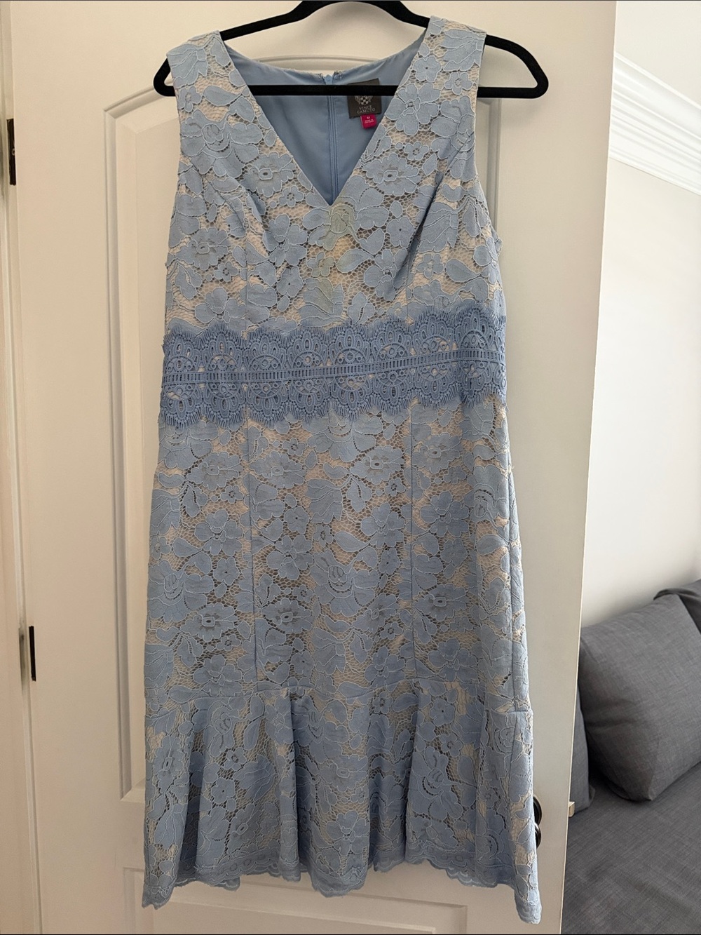 Vince Camuto Pale Blue Lace V-Neck Midi Dress